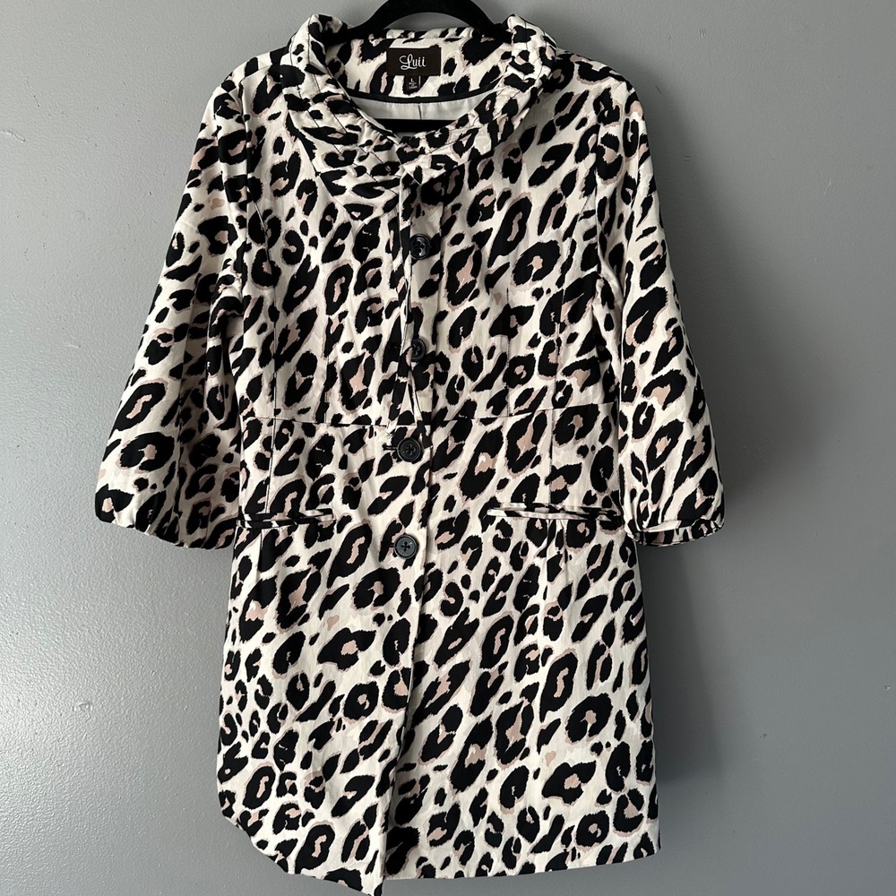 LUII LEOPARD PRINT MID-LENGTH DRESS COATโ LARGE